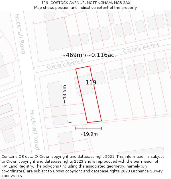 119, COSTOCK AVENUE, NOTTINGHAM, NG5 3AX: Plot and title map