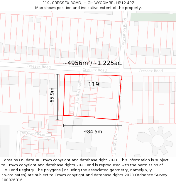 119, CRESSEX ROAD, HIGH WYCOMBE, HP12 4PZ: Plot and title map