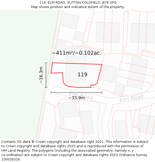 119, ELM ROAD, SUTTON COLDFIELD, B76 2PQ: Plot and title map