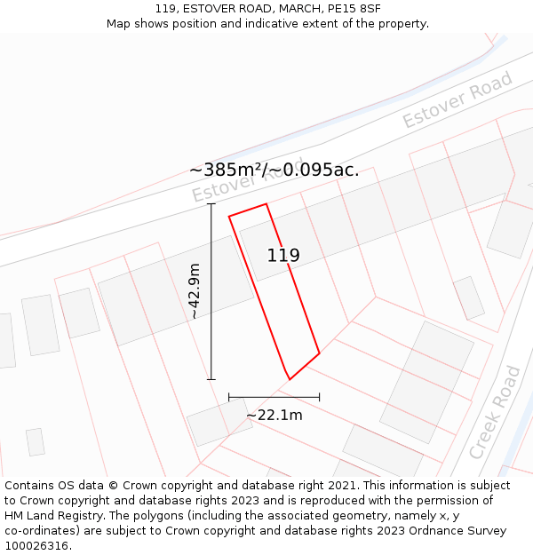 119, ESTOVER ROAD, MARCH, PE15 8SF: Plot and title map