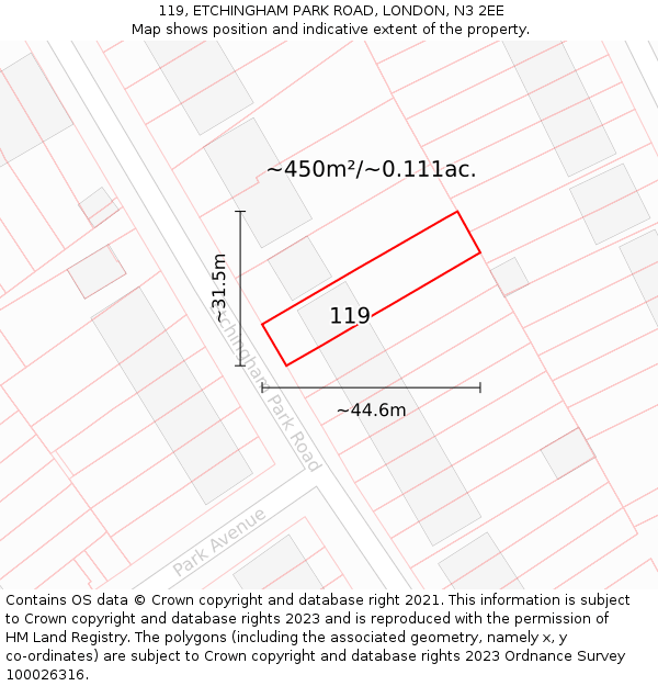119, ETCHINGHAM PARK ROAD, LONDON, N3 2EE: Plot and title map