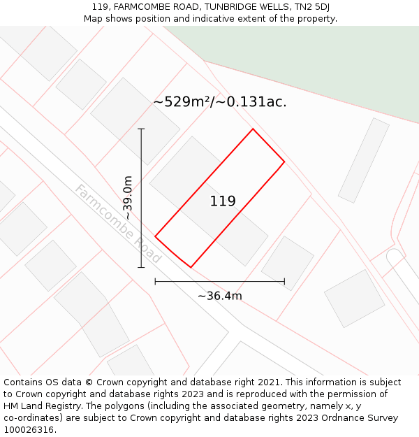 119, FARMCOMBE ROAD, TUNBRIDGE WELLS, TN2 5DJ: Plot and title map