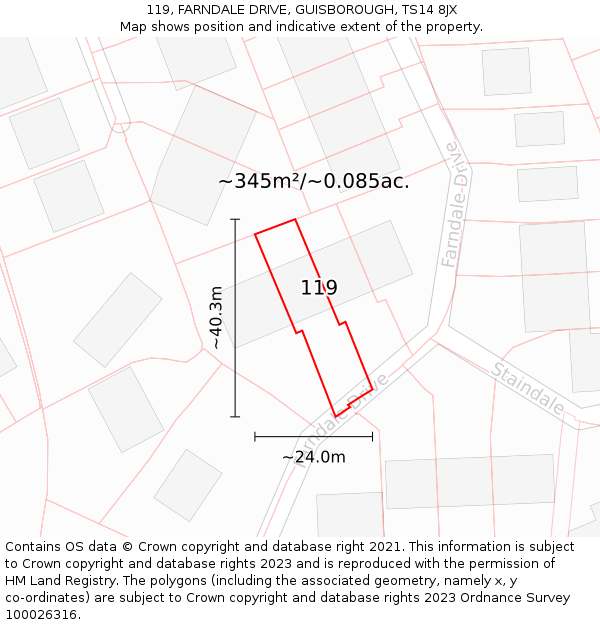 119, FARNDALE DRIVE, GUISBOROUGH, TS14 8JX: Plot and title map