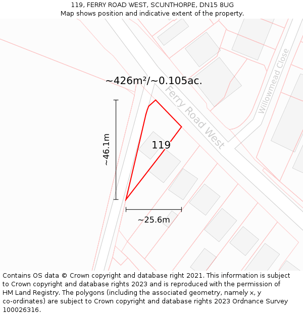 119, FERRY ROAD WEST, SCUNTHORPE, DN15 8UG: Plot and title map