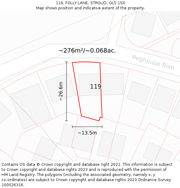 119, FOLLY LANE, STROUD, GL5 1SX: Plot and title map