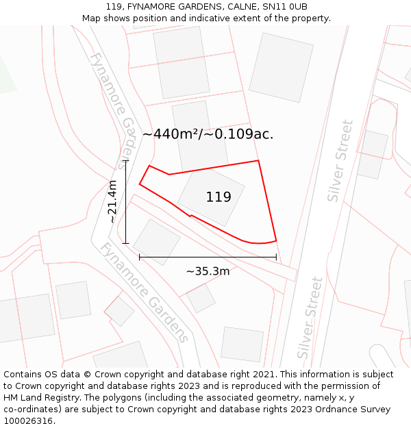 119, FYNAMORE GARDENS, CALNE, SN11 0UB: Plot and title map