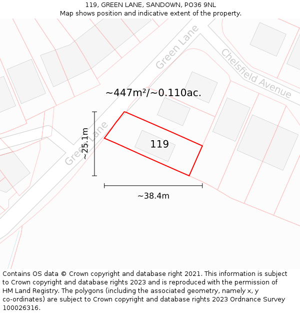 119, GREEN LANE, SANDOWN, PO36 9NL: Plot and title map