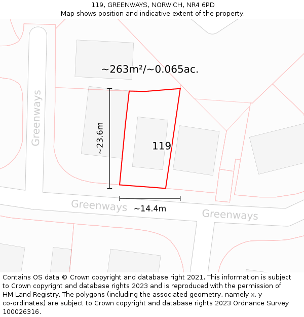 119, GREENWAYS, NORWICH, NR4 6PD: Plot and title map