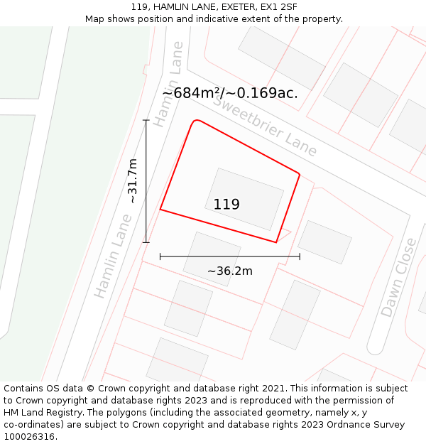 119, HAMLIN LANE, EXETER, EX1 2SF: Plot and title map