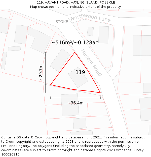 119, HAVANT ROAD, HAYLING ISLAND, PO11 0LE: Plot and title map