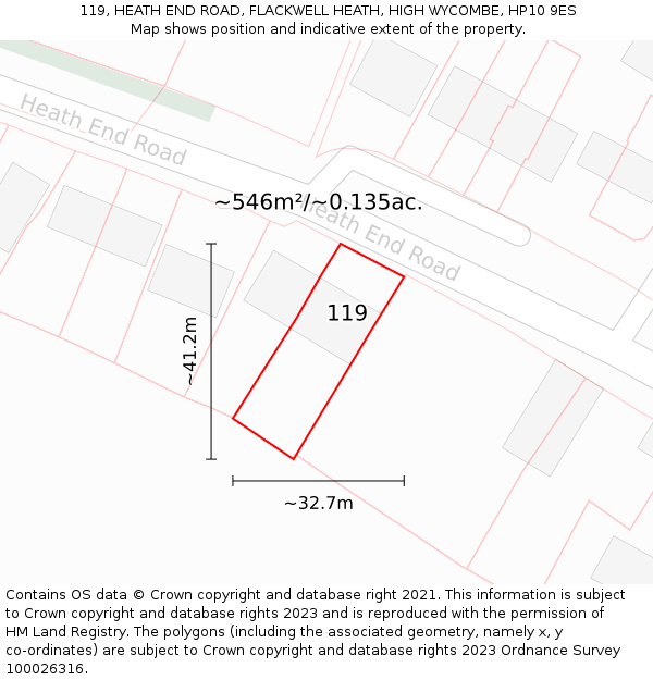 119, HEATH END ROAD, FLACKWELL HEATH, HIGH WYCOMBE, HP10 9ES: Plot and title map