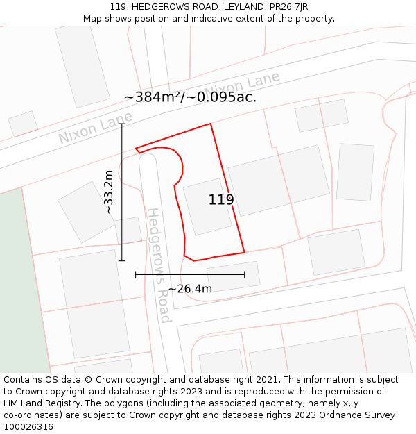 119, HEDGEROWS ROAD, LEYLAND, PR26 7JR: Plot and title map