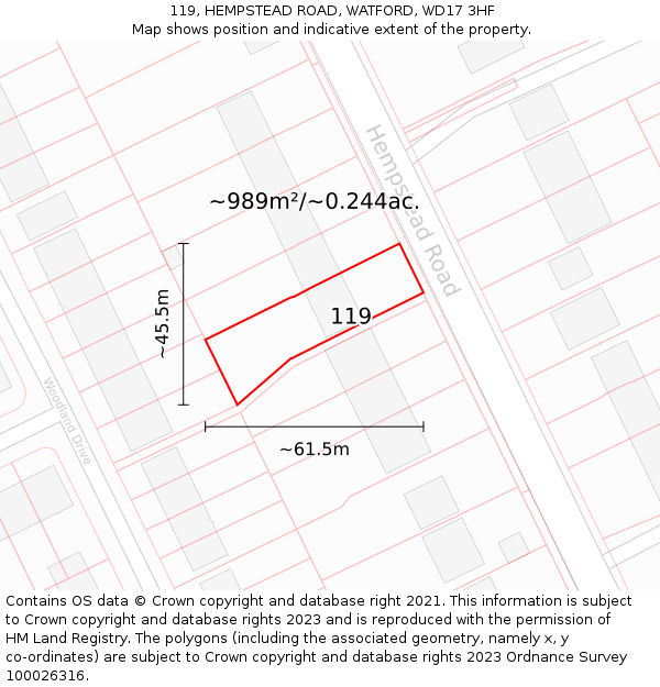 119, HEMPSTEAD ROAD, WATFORD, WD17 3HF: Plot and title map