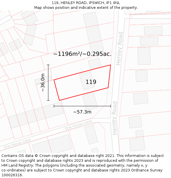119, HENLEY ROAD, IPSWICH, IP1 4NL: Plot and title map