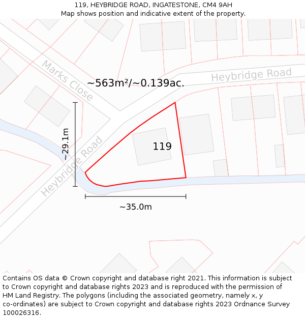 119, HEYBRIDGE ROAD, INGATESTONE, CM4 9AH: Plot and title map
