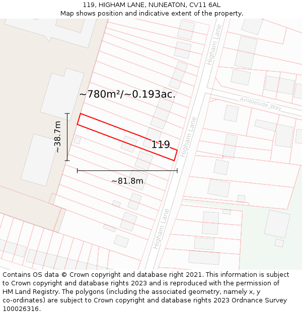 119, HIGHAM LANE, NUNEATON, CV11 6AL: Plot and title map