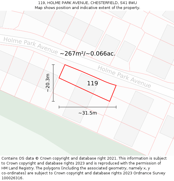 119, HOLME PARK AVENUE, CHESTERFIELD, S41 8WU: Plot and title map