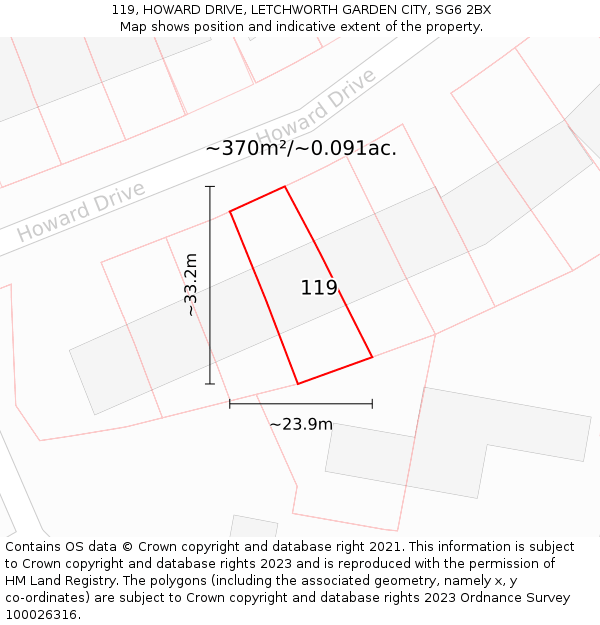 119, HOWARD DRIVE, LETCHWORTH GARDEN CITY, SG6 2BX: Plot and title map