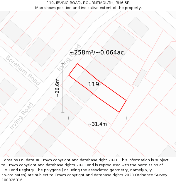 119, IRVING ROAD, BOURNEMOUTH, BH6 5BJ: Plot and title map