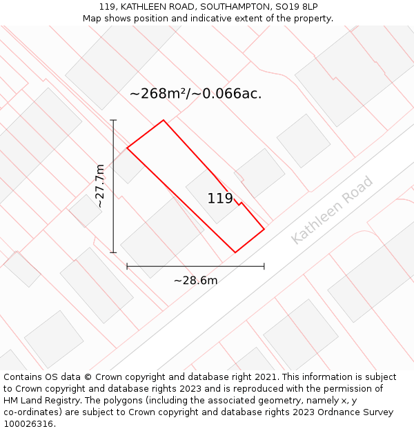 119, KATHLEEN ROAD, SOUTHAMPTON, SO19 8LP: Plot and title map