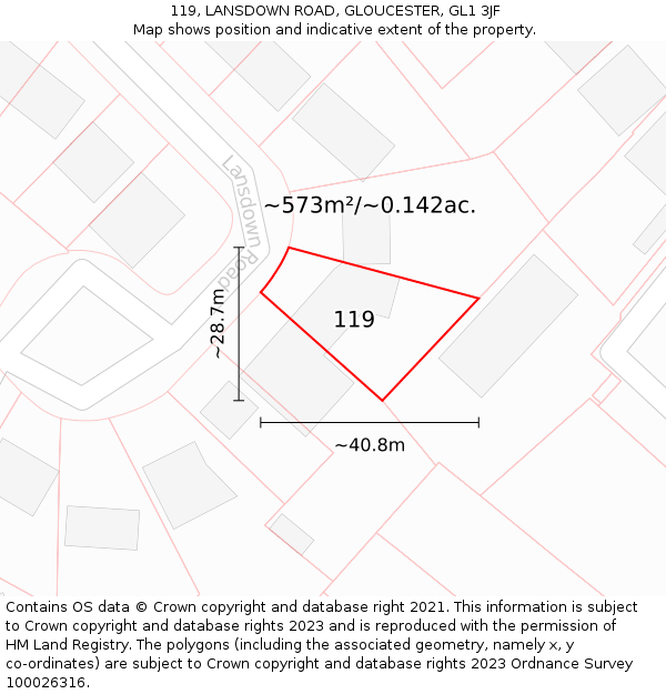 119, LANSDOWN ROAD, GLOUCESTER, GL1 3JF: Plot and title map