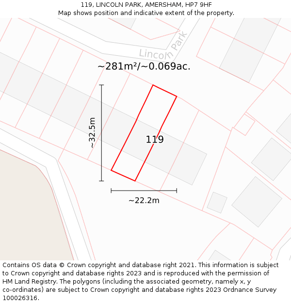 119, LINCOLN PARK, AMERSHAM, HP7 9HF: Plot and title map