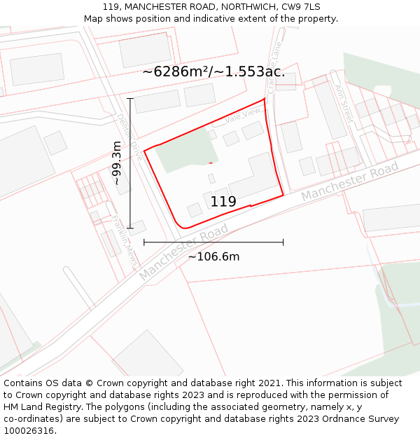 119, MANCHESTER ROAD, NORTHWICH, CW9 7LS: Plot and title map