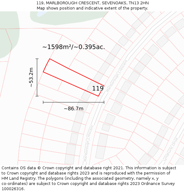 119, MARLBOROUGH CRESCENT, SEVENOAKS, TN13 2HN: Plot and title map