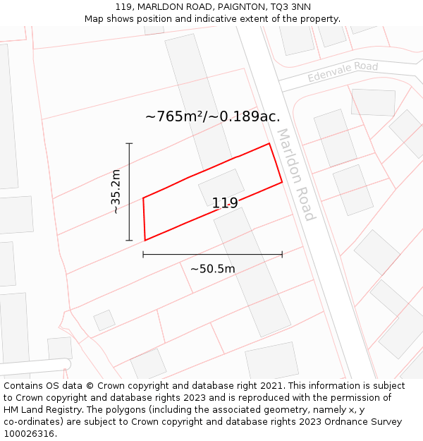 119, MARLDON ROAD, PAIGNTON, TQ3 3NN: Plot and title map