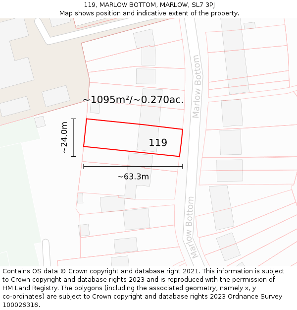 119, MARLOW BOTTOM, MARLOW, SL7 3PJ: Plot and title map