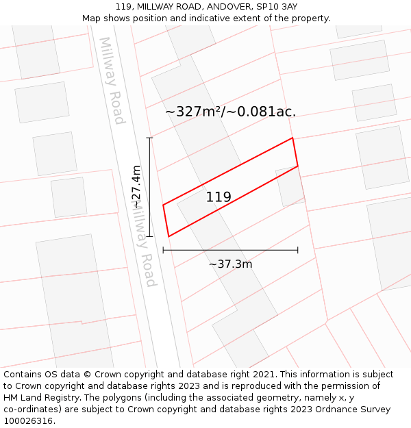 119, MILLWAY ROAD, ANDOVER, SP10 3AY: Plot and title map