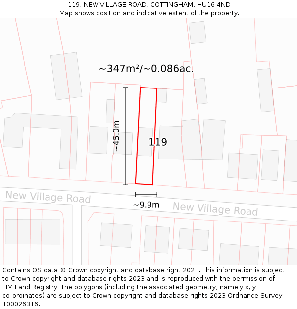 119, NEW VILLAGE ROAD, COTTINGHAM, HU16 4ND: Plot and title map