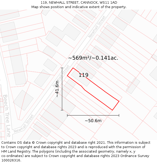 119, NEWHALL STREET, CANNOCK, WS11 1AD: Plot and title map