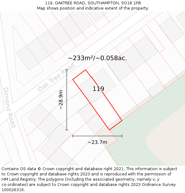 119, OAKTREE ROAD, SOUTHAMPTON, SO18 1PB: Plot and title map