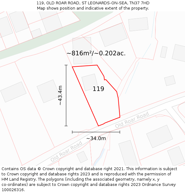 119, OLD ROAR ROAD, ST LEONARDS-ON-SEA, TN37 7HD: Plot and title map