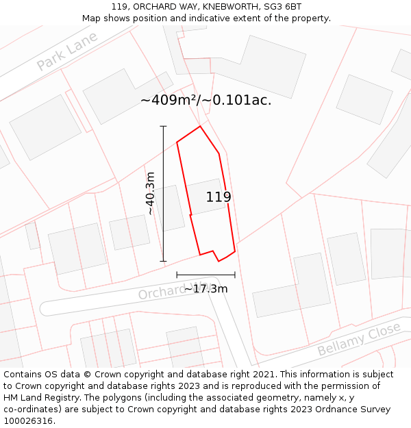 119, ORCHARD WAY, KNEBWORTH, SG3 6BT: Plot and title map