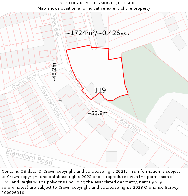 119, PRIORY ROAD, PLYMOUTH, PL3 5EX: Plot and title map