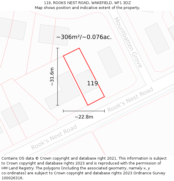 119, ROOKS NEST ROAD, WAKEFIELD, WF1 3DZ: Plot and title map