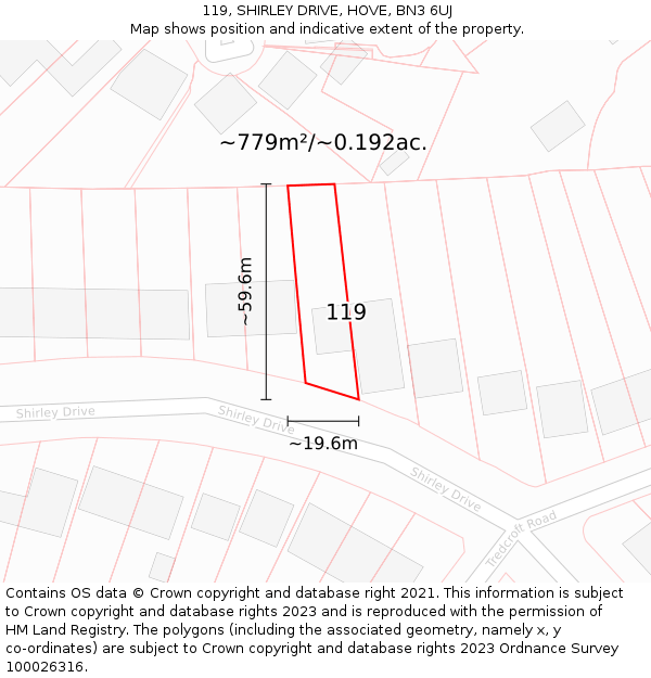 119, SHIRLEY DRIVE, HOVE, BN3 6UJ: Plot and title map