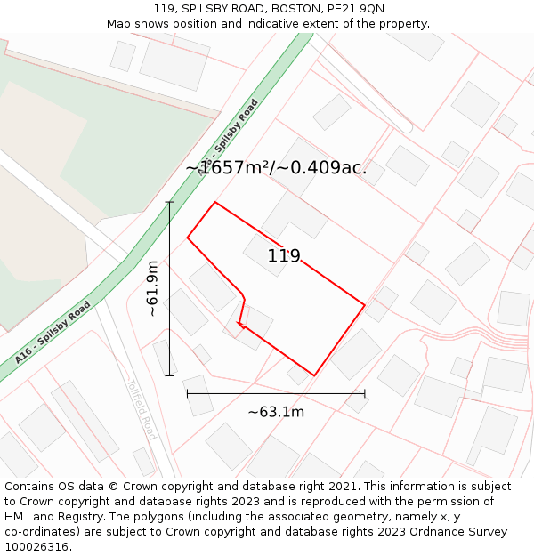 119, SPILSBY ROAD, BOSTON, PE21 9QN: Plot and title map