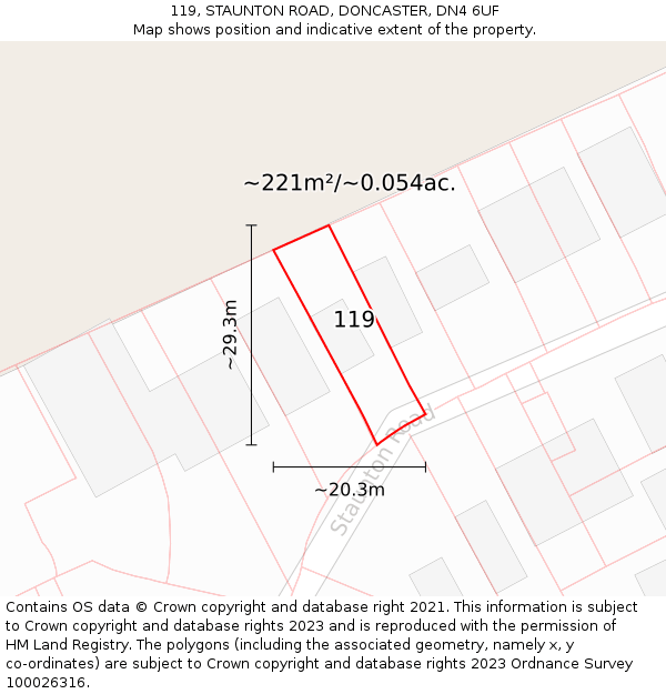 119, STAUNTON ROAD, DONCASTER, DN4 6UF: Plot and title map