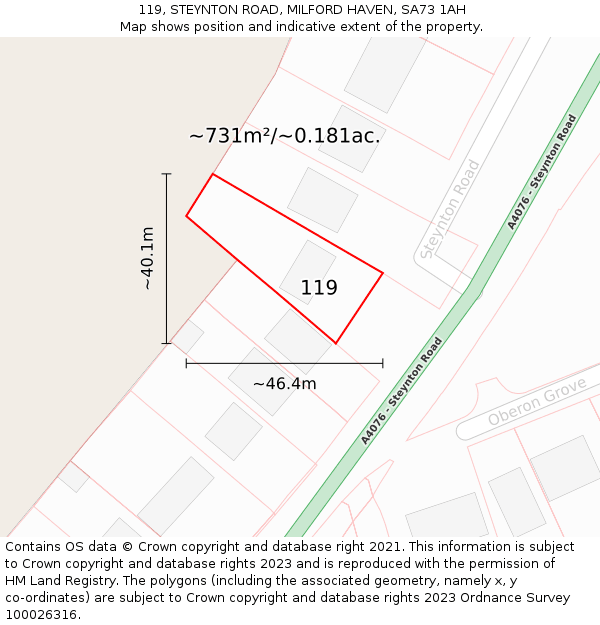 119, STEYNTON ROAD, MILFORD HAVEN, SA73 1AH: Plot and title map