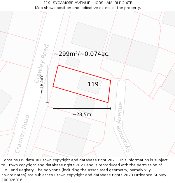 119, SYCAMORE AVENUE, HORSHAM, RH12 4TR: Plot and title map