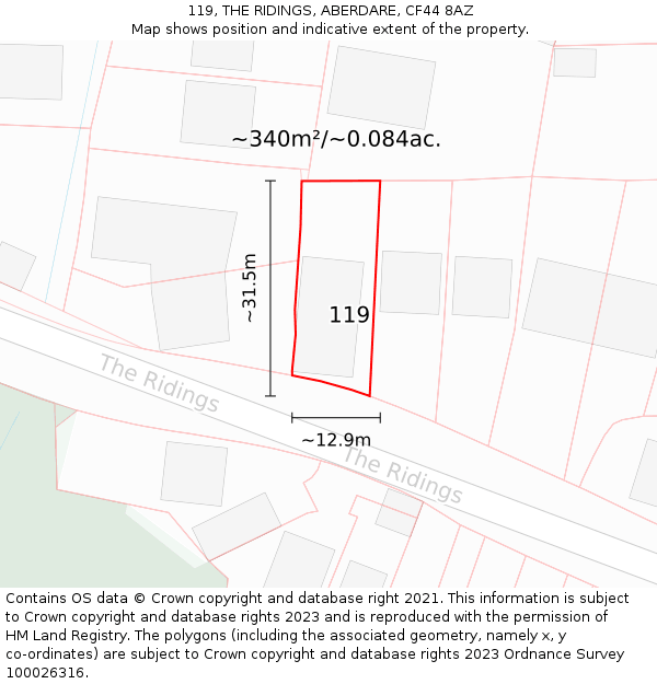 119, THE RIDINGS, ABERDARE, CF44 8AZ: Plot and title map