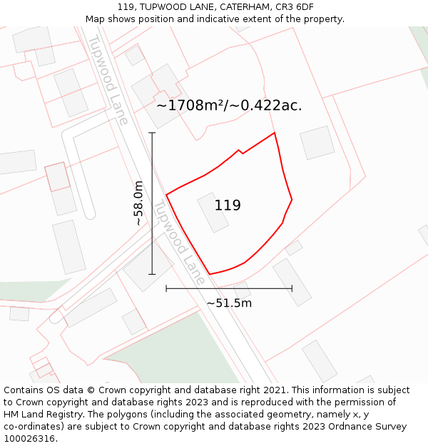 119, TUPWOOD LANE, CATERHAM, CR3 6DF: Plot and title map