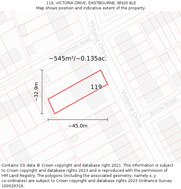 119, VICTORIA DRIVE, EASTBOURNE, BN20 8LE: Plot and title map