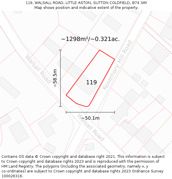 119, WALSALL ROAD, LITTLE ASTON, SUTTON COLDFIELD, B74 3AY: Plot and title map