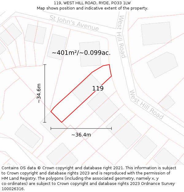 119, WEST HILL ROAD, RYDE, PO33 1LW: Plot and title map