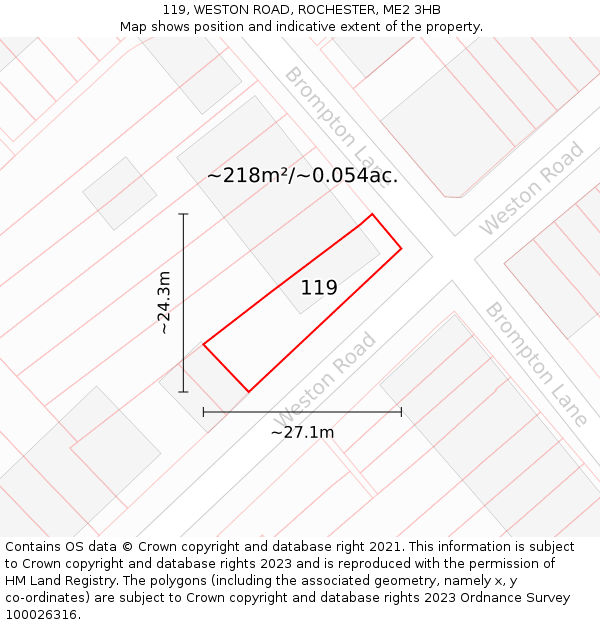 119, WESTON ROAD, ROCHESTER, ME2 3HB: Plot and title map