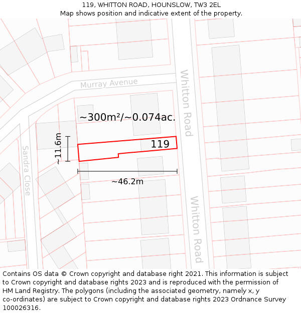 119, WHITTON ROAD, HOUNSLOW, TW3 2EL: Plot and title map